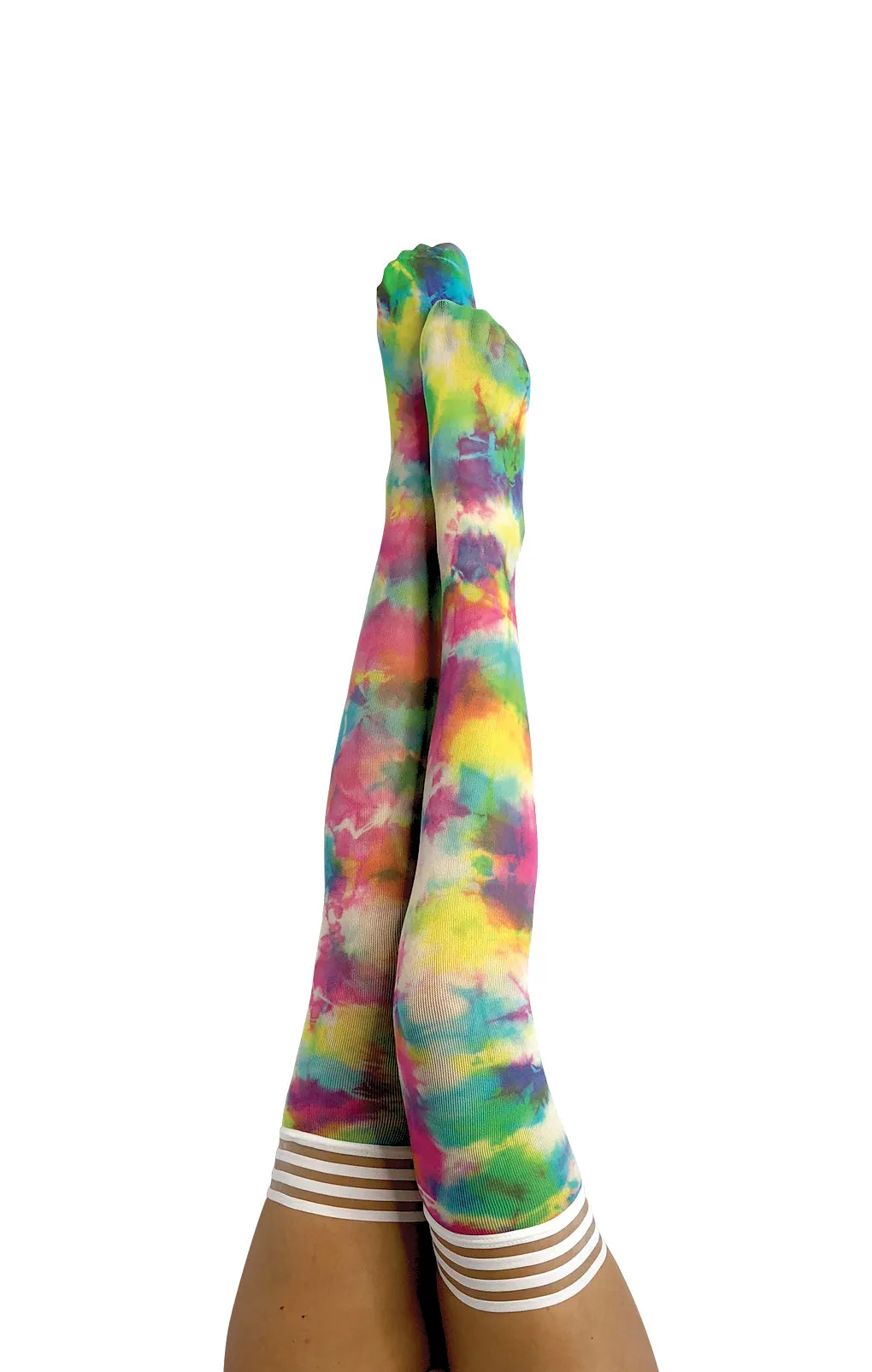 Gilly: Rainbow Tie Dye Thigh Highs. Petite to Plus Size