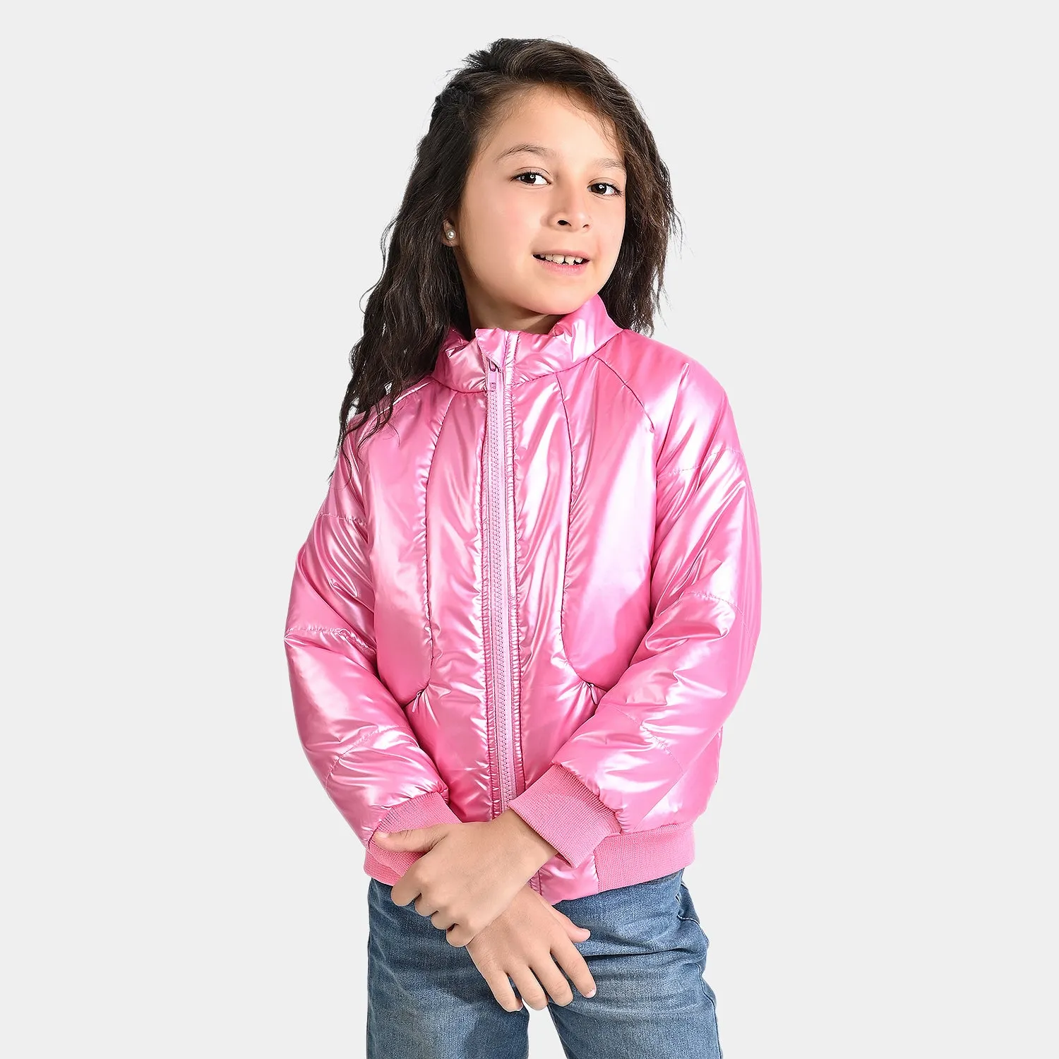 Girls Mix taffeta Quilted Jacket Kinked-Pink