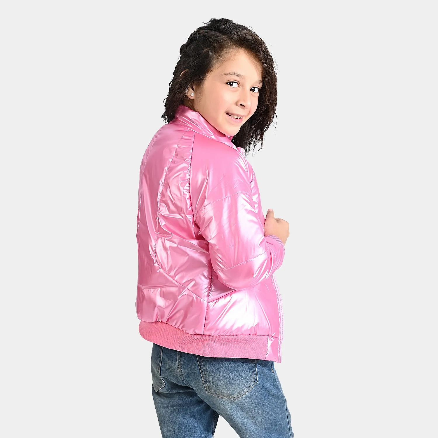 Girls Mix taffeta Quilted Jacket Kinked-Pink