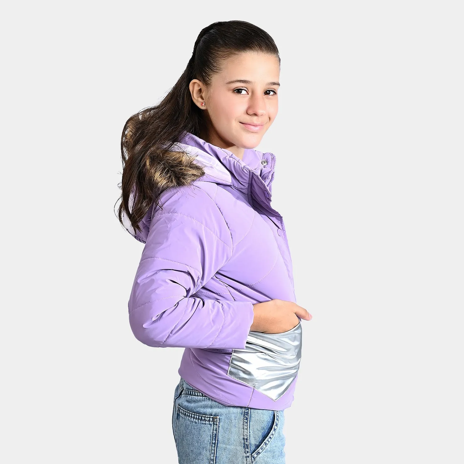 Girls Mix taffeta Quilted Jacket ORB-Purple