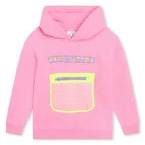 Girls Pink Logo Embroidered Cotton Hooded Sweatshirt