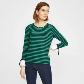 Green Striped Top with Bow Cuffs