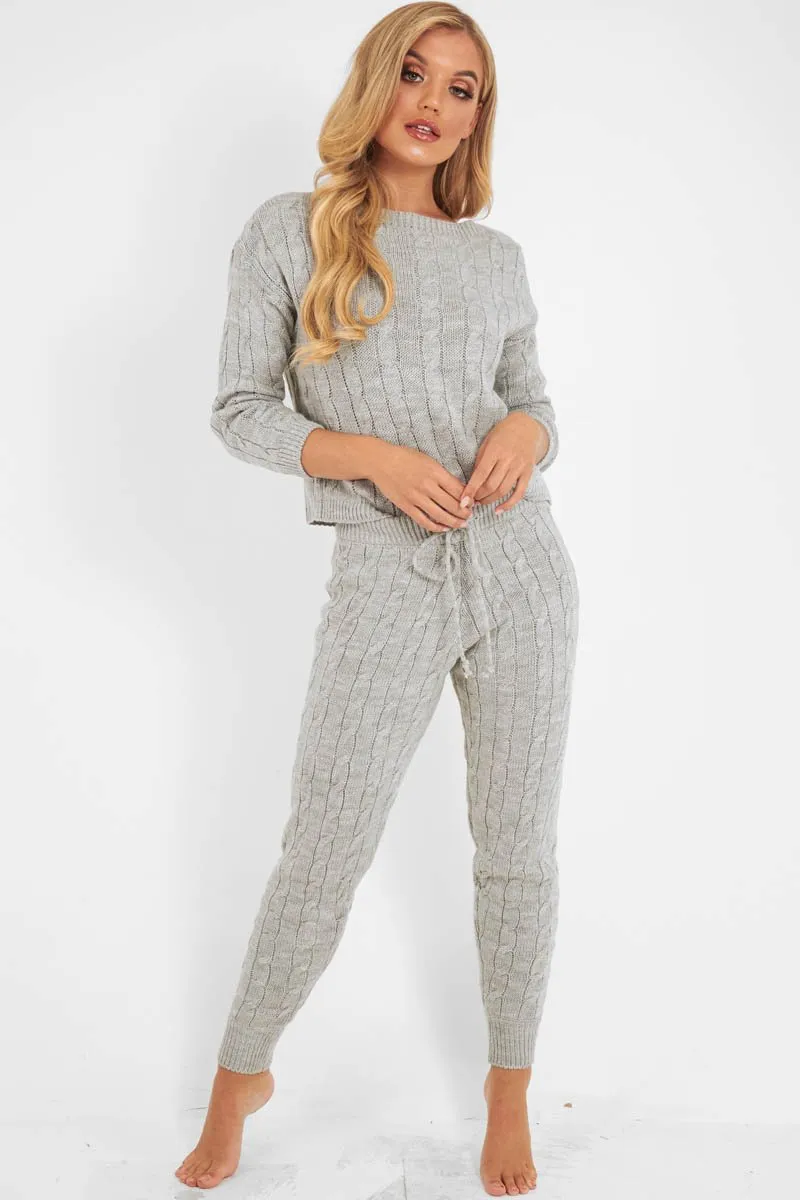 Grey Cable Knit Jumper Jogger Co-Ord - Gabbi