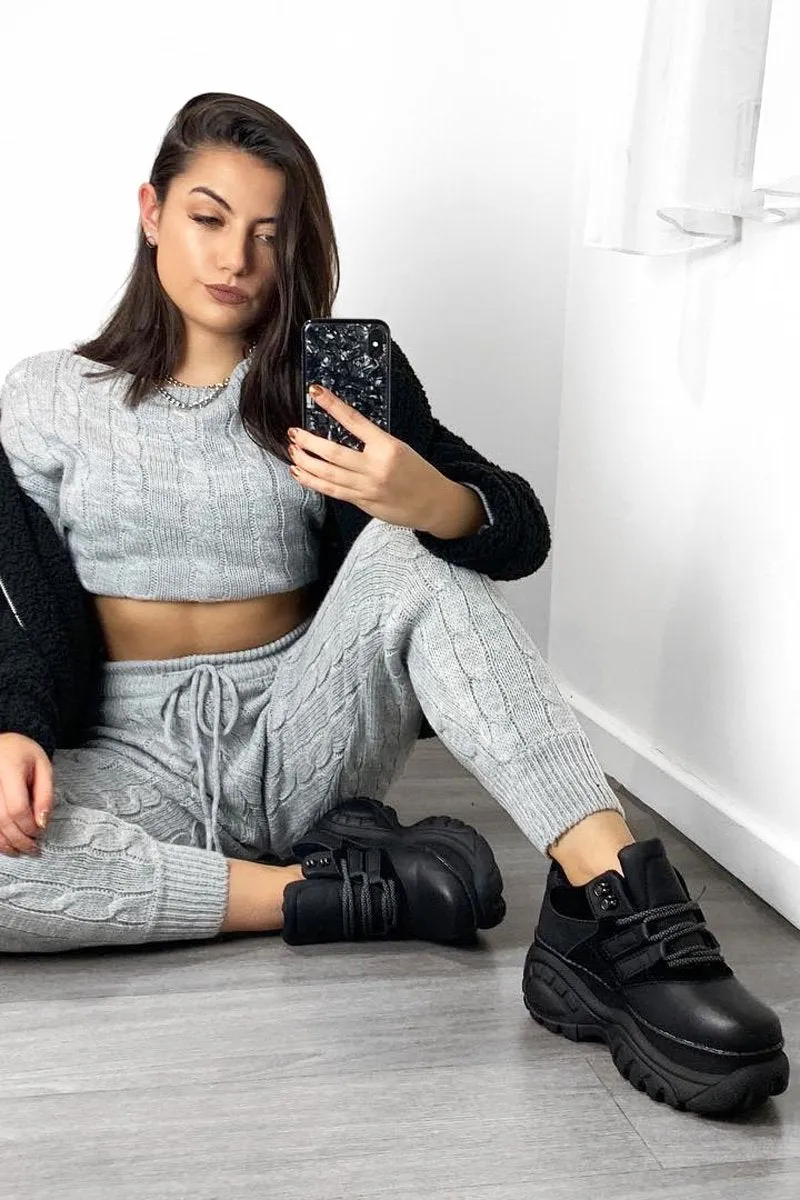 Grey Cable Knit Jumper Jogger Co-Ord - Gabbi