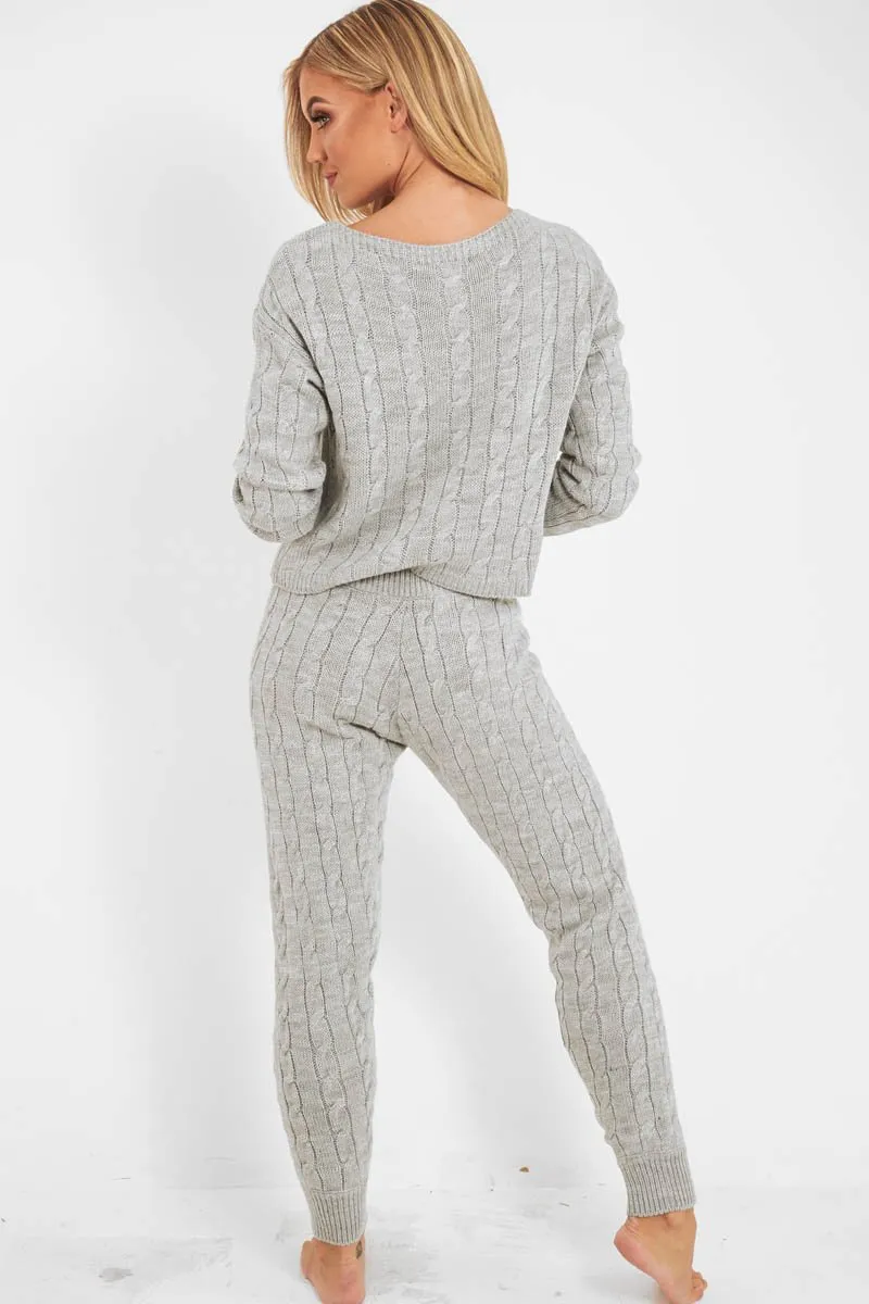 Grey Cable Knit Jumper Jogger Co-Ord - Gabbi