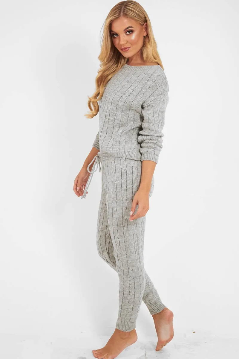 Grey Cable Knit Jumper Jogger Co-Ord - Gabbi