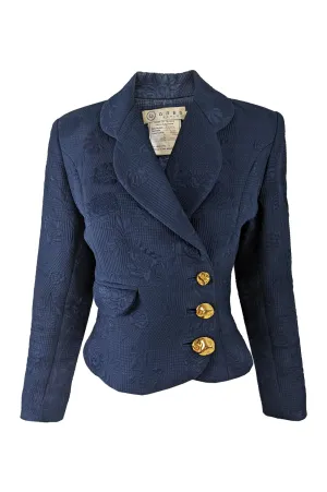 Grés Vintage Womens Navy Quilted Cotton Tailored Jacket, 1980s