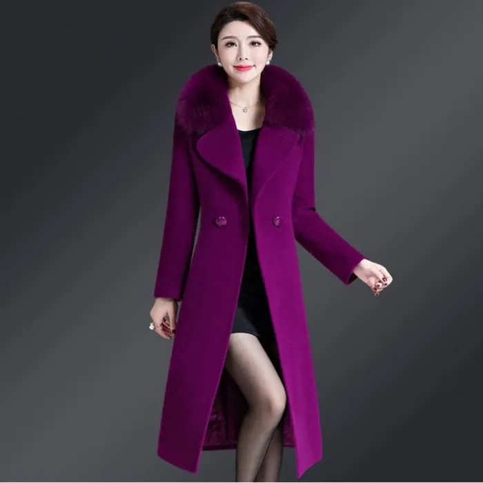 High Quality Thicken Cashmere Collar Wool Blends Women Coat