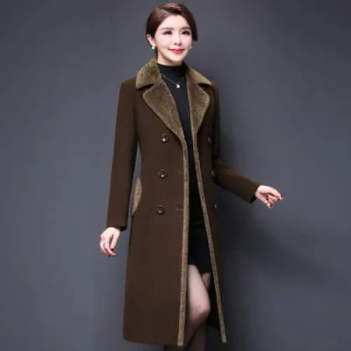 High Quality Thicken Cashmere Collar Wool Blends Women Coat