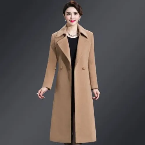 High Quality Thicken Cashmere Collar Wool Blends Women Coat