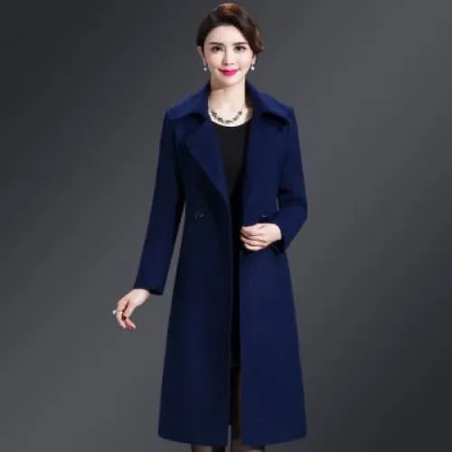 High Quality Thicken Cashmere Collar Wool Blends Women Coat