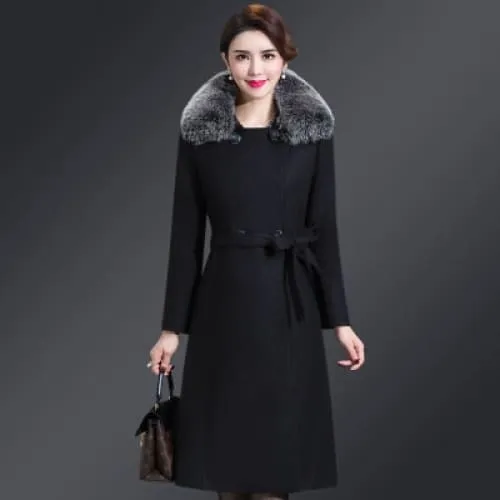 High Quality Thicken Cashmere Collar Wool Blends Women Coat