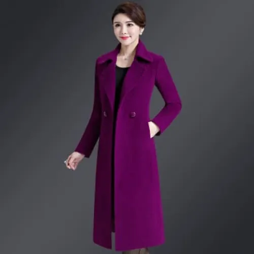 High Quality Thicken Cashmere Collar Wool Blends Women Coat