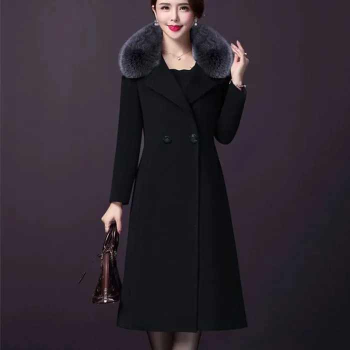 High Quality Thicken Cashmere Collar Wool Blends Women Coat