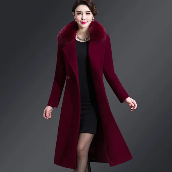 High Quality Thicken Cashmere Collar Wool Blends Women Coat