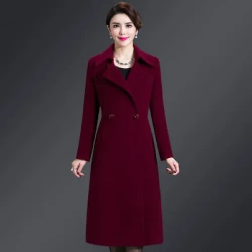 High Quality Thicken Cashmere Collar Wool Blends Women Coat