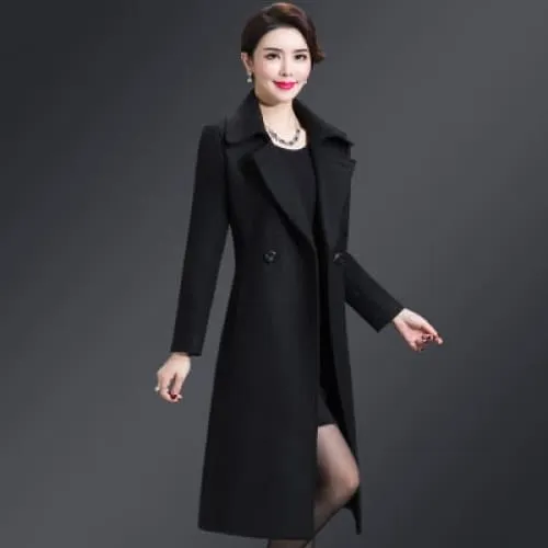 High Quality Thicken Cashmere Collar Wool Blends Women Coat