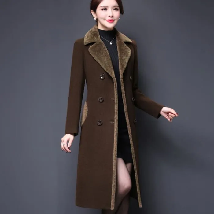 High Quality Thicken Cashmere Collar Wool Blends Women Coat