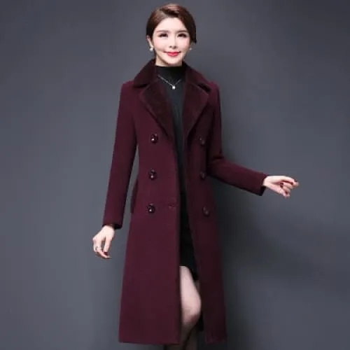 High Quality Thicken Cashmere Collar Wool Blends Women Coat