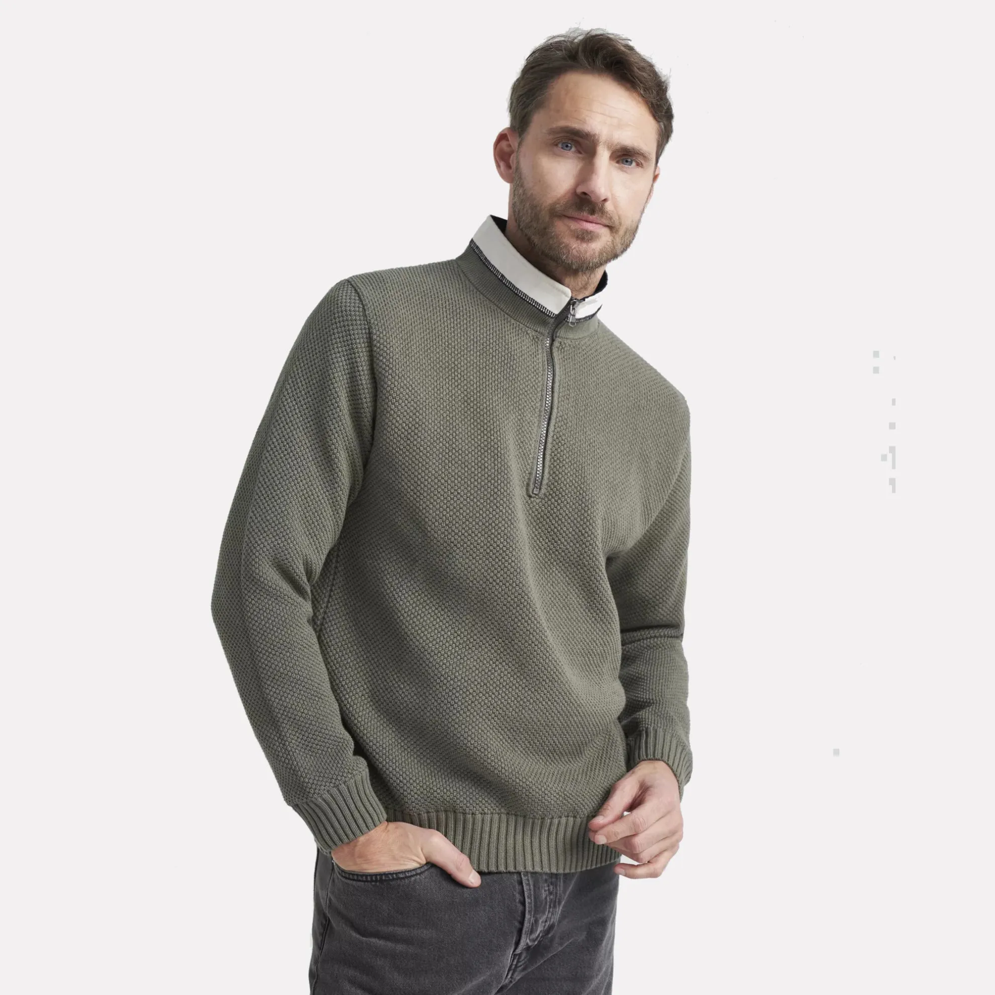 Holebrook Sweden Classic Windproof Knitted Cotton Sweater / Dusty Olive