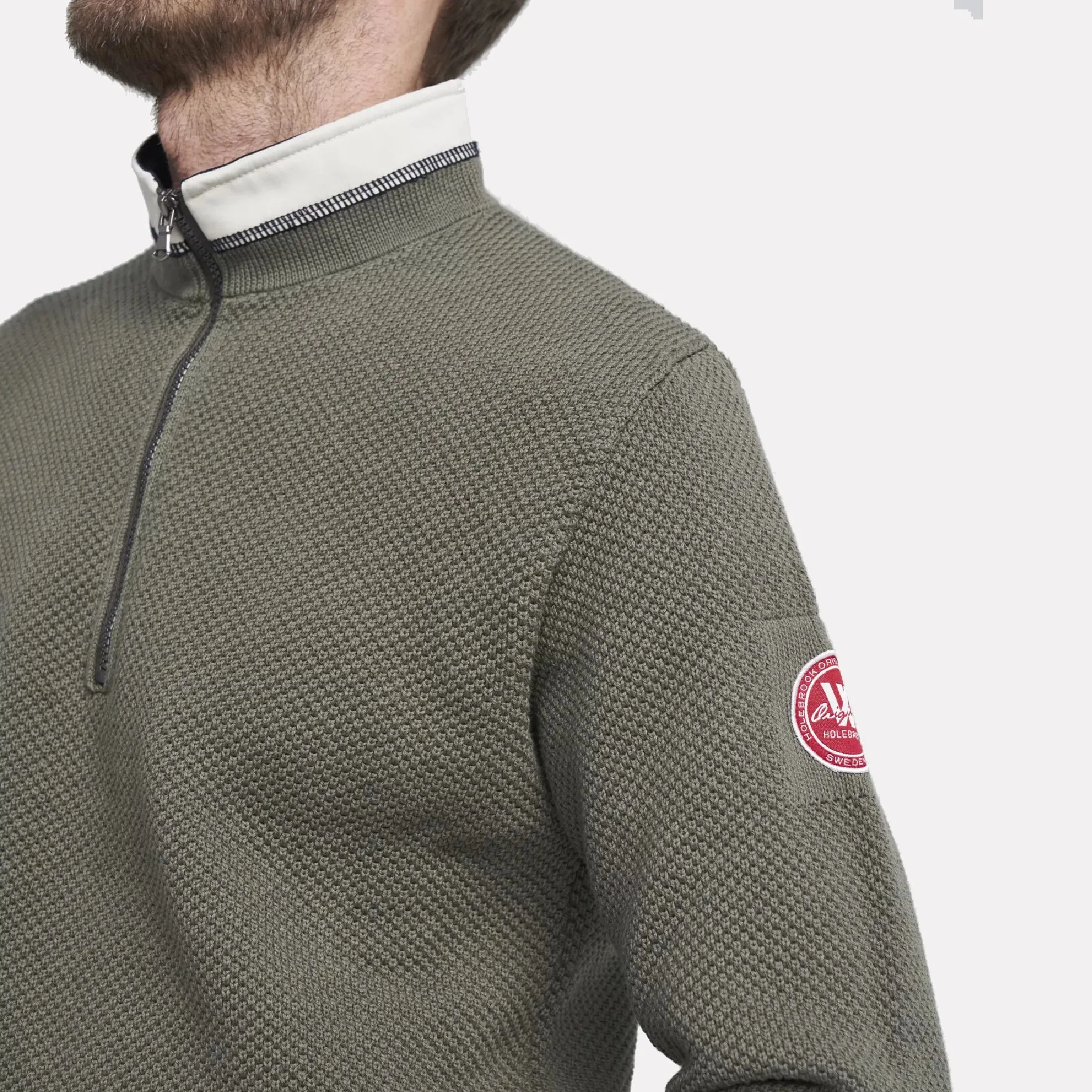 Holebrook Sweden Classic Windproof Knitted Cotton Sweater / Dusty Olive