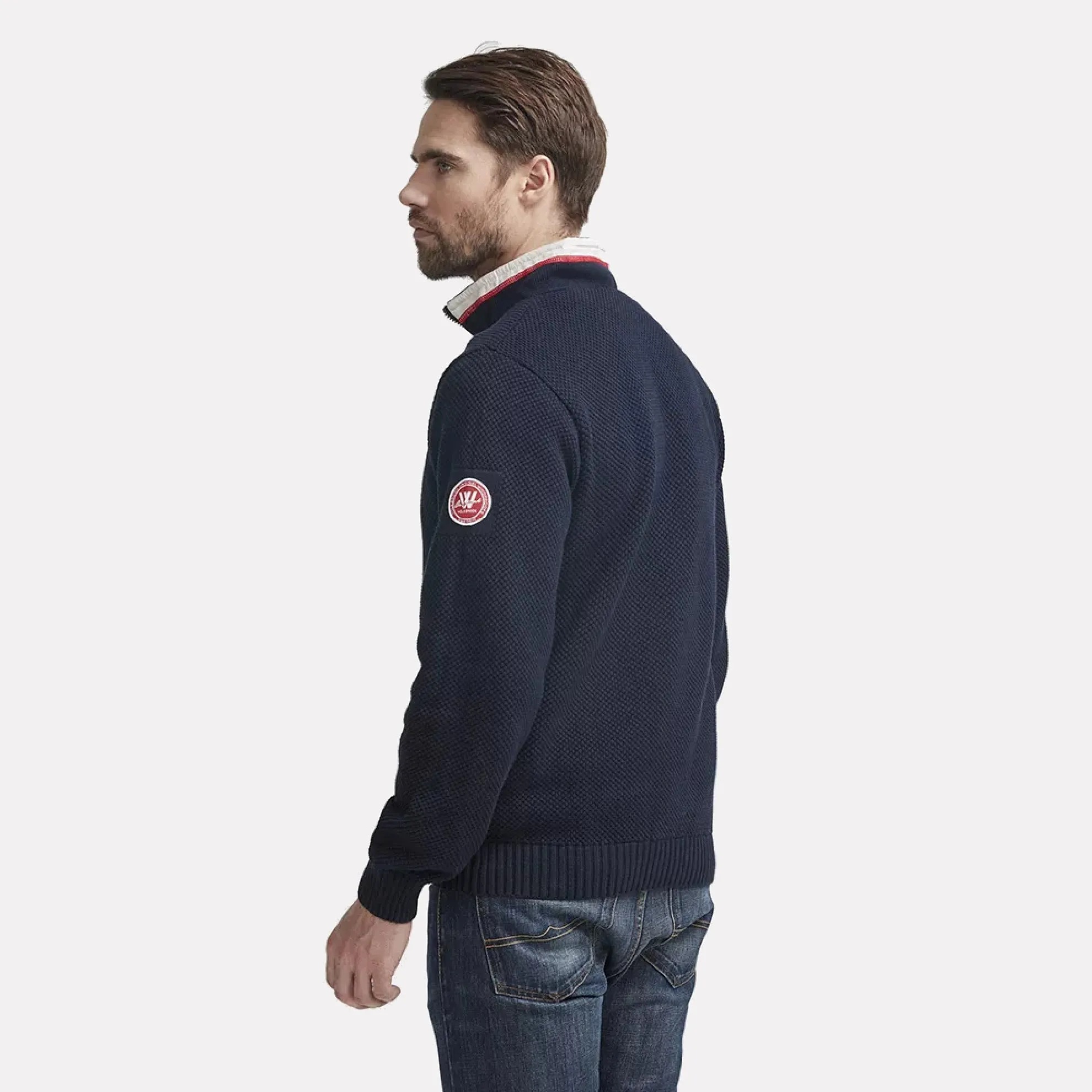 Holebrook Sweden Classic Windproof Knitted Cotton Sweater / Navy Blue