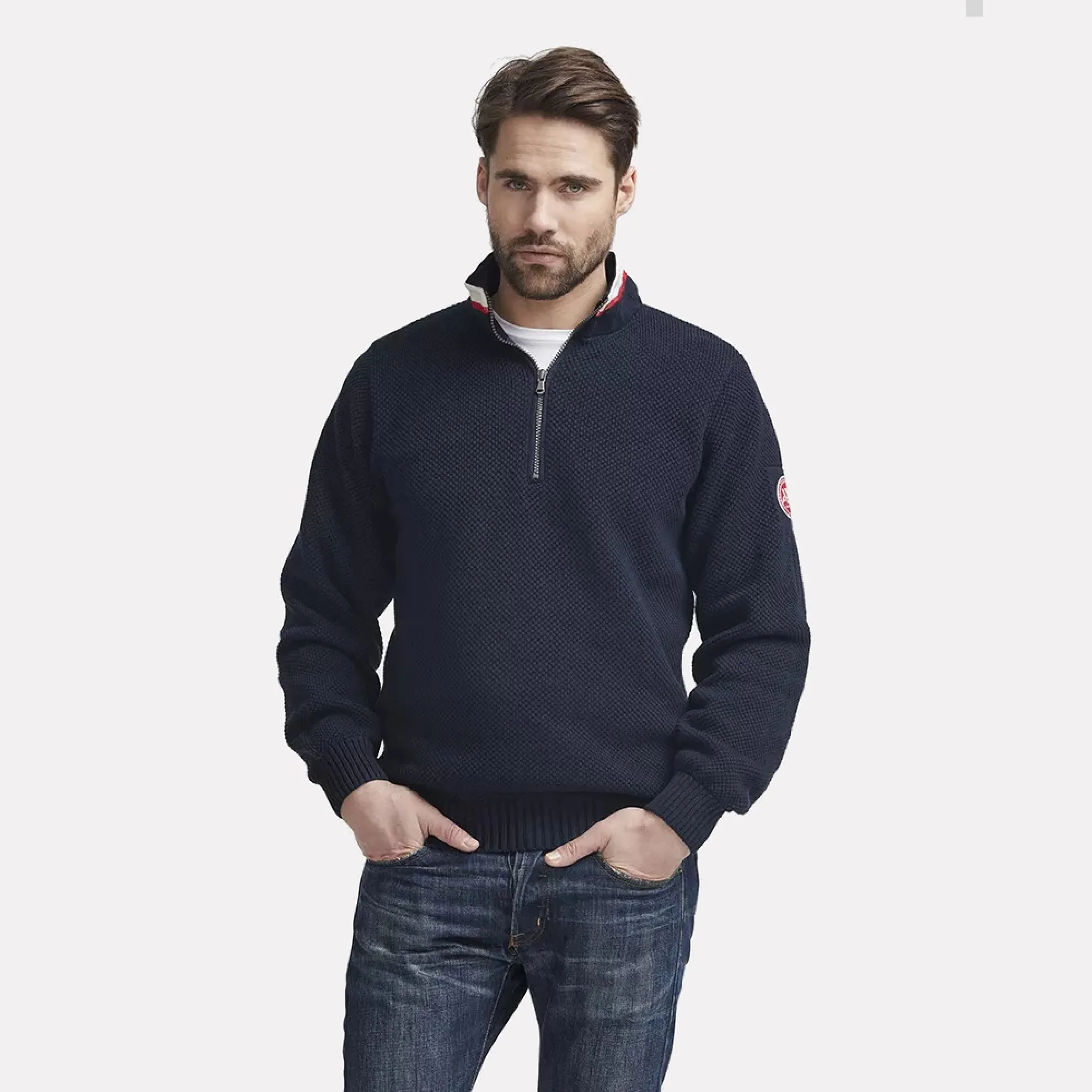 Holebrook Sweden Classic Windproof Knitted Cotton Sweater / Navy Blue