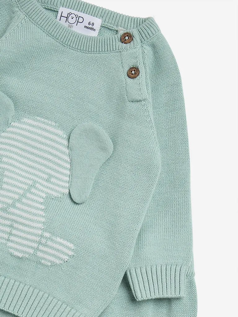 HOP Baby Mint Animal Design Cotton Sweater with Joggers Set