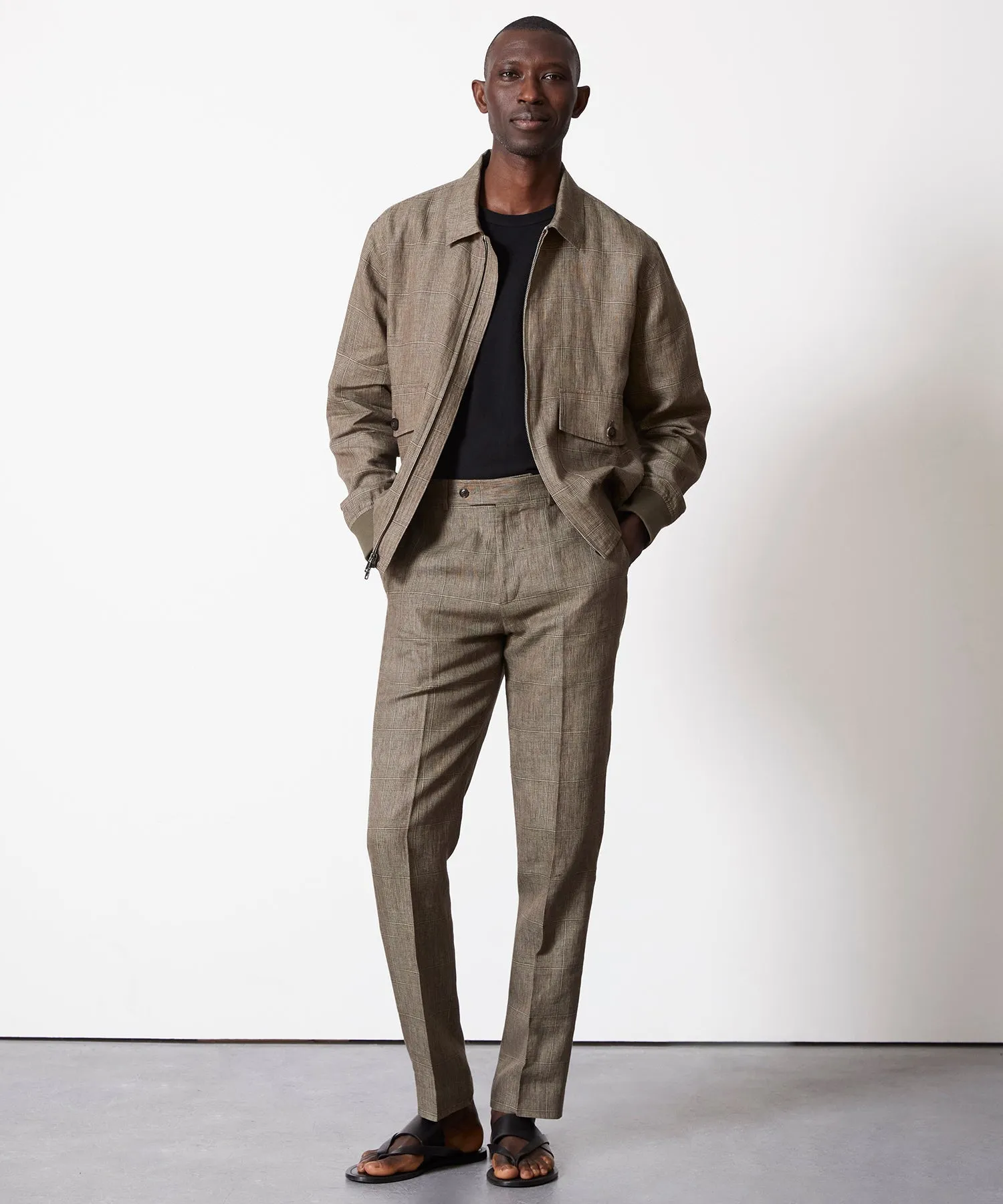 Italian Linen Sutton Trouser in Olive Glenplaid