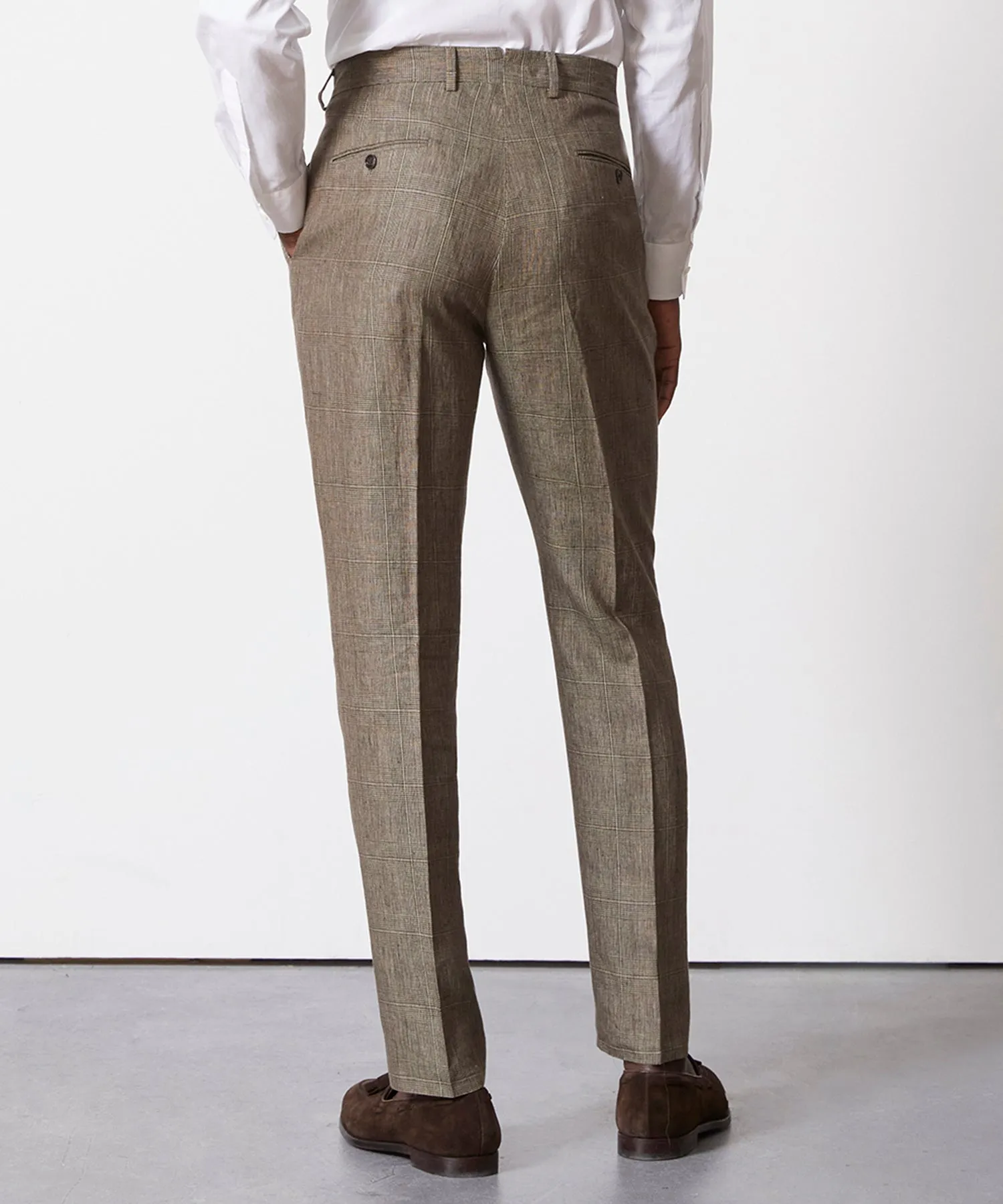 Italian Linen Sutton Trouser in Olive Glenplaid