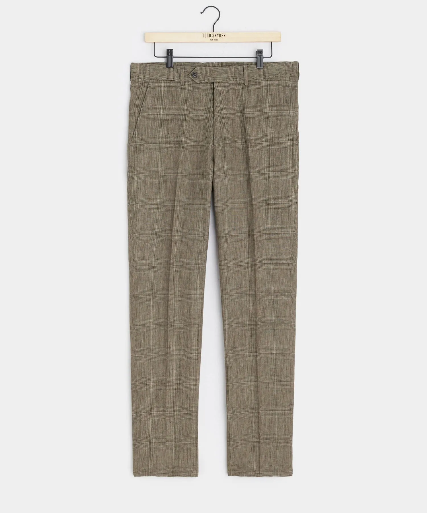 Italian Linen Sutton Trouser in Olive Glenplaid