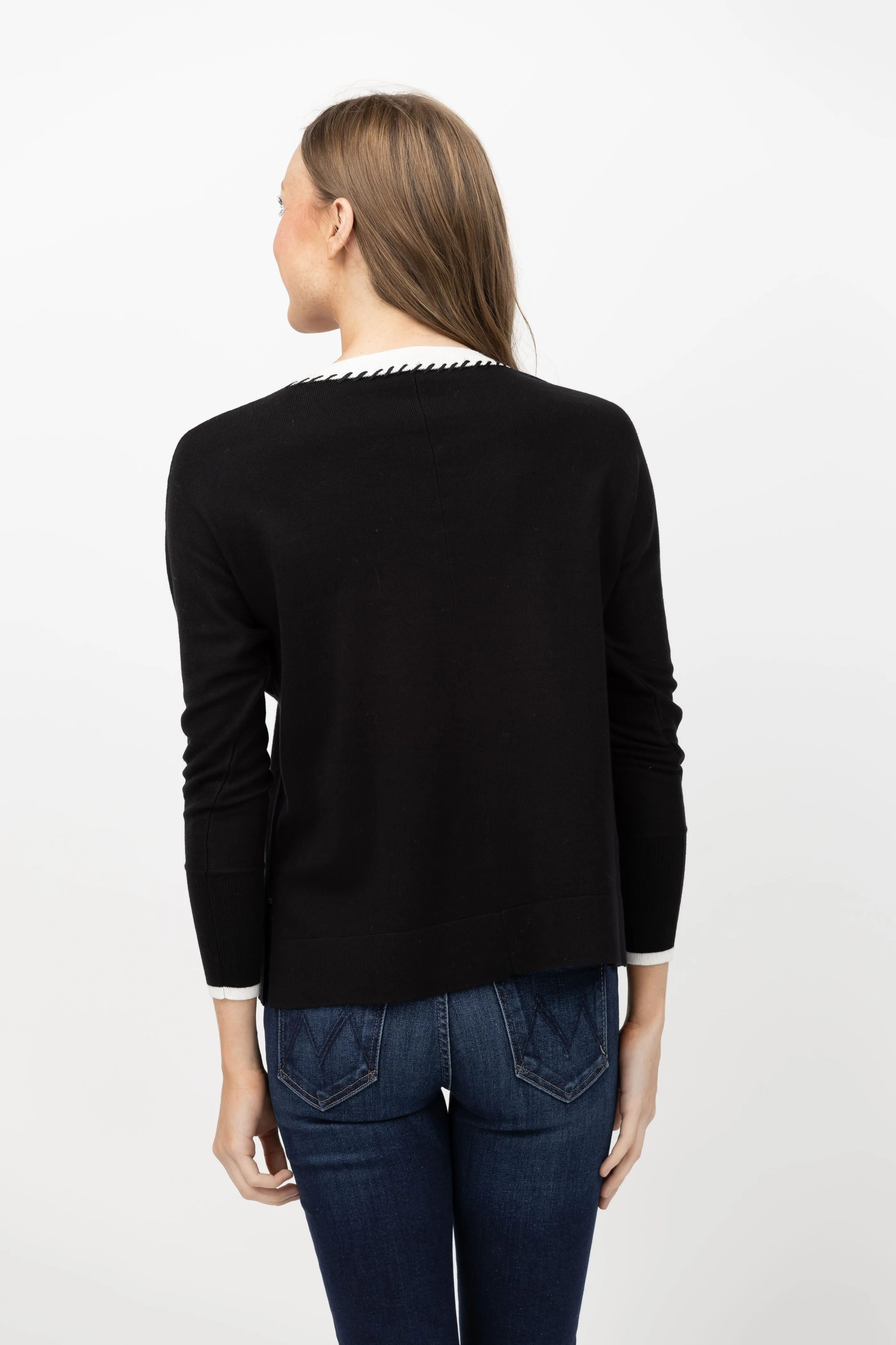 J. Society V-Neck Trim Sweater in Black/White