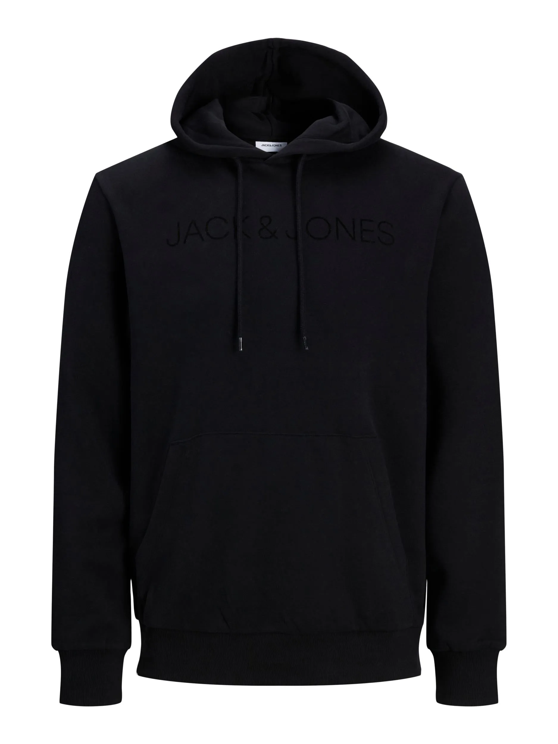 JACK&JONES  JJHUGO FLOCK SWEAT HOOD PLS ZWART