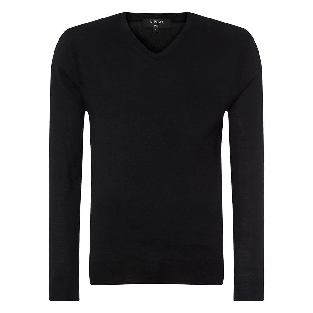 James Bond Black Cashmere/Silk V Neck Sweater - Goldfinger Limited Edition - By N.Peal