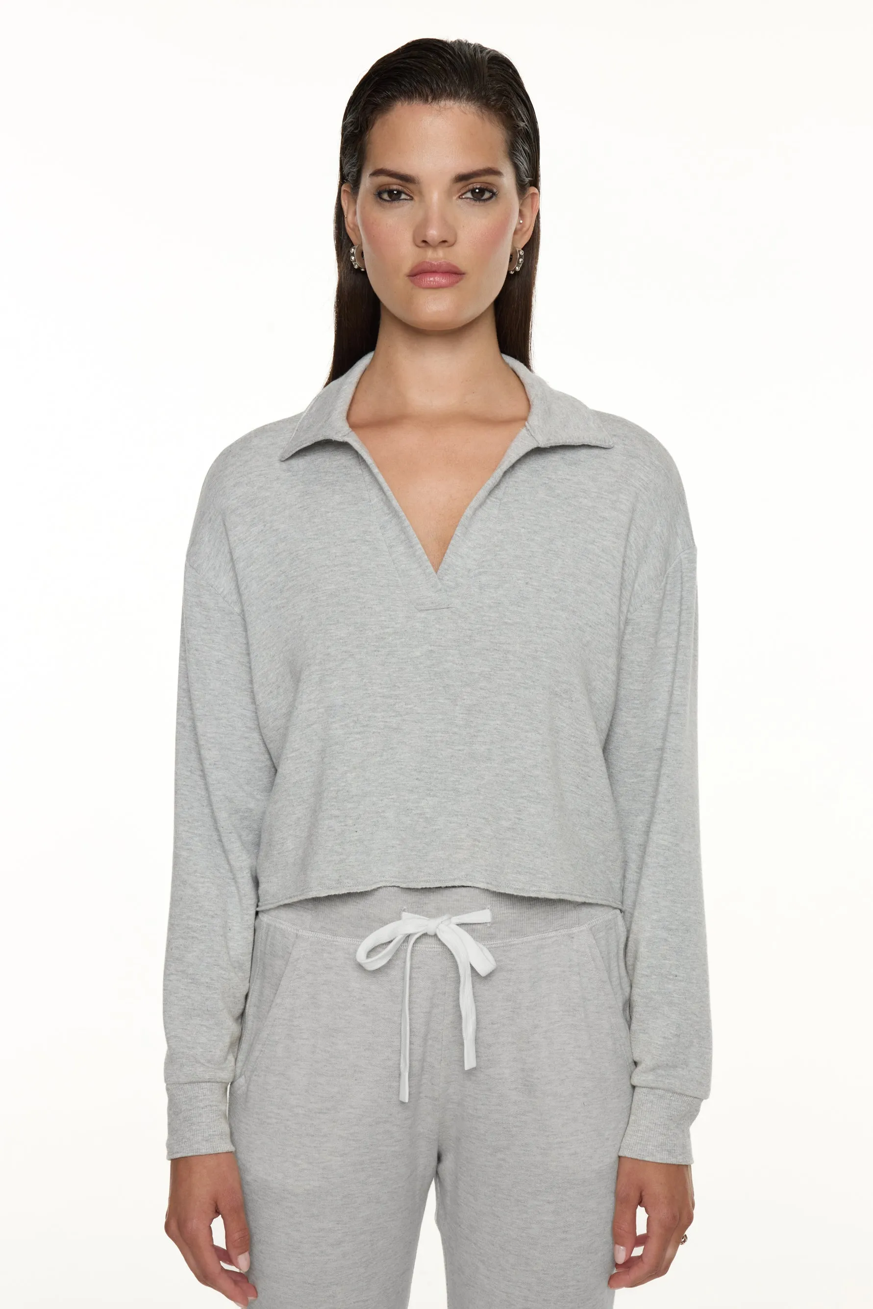 Joan Fleece Polo Sweatshirt - Heather Grey