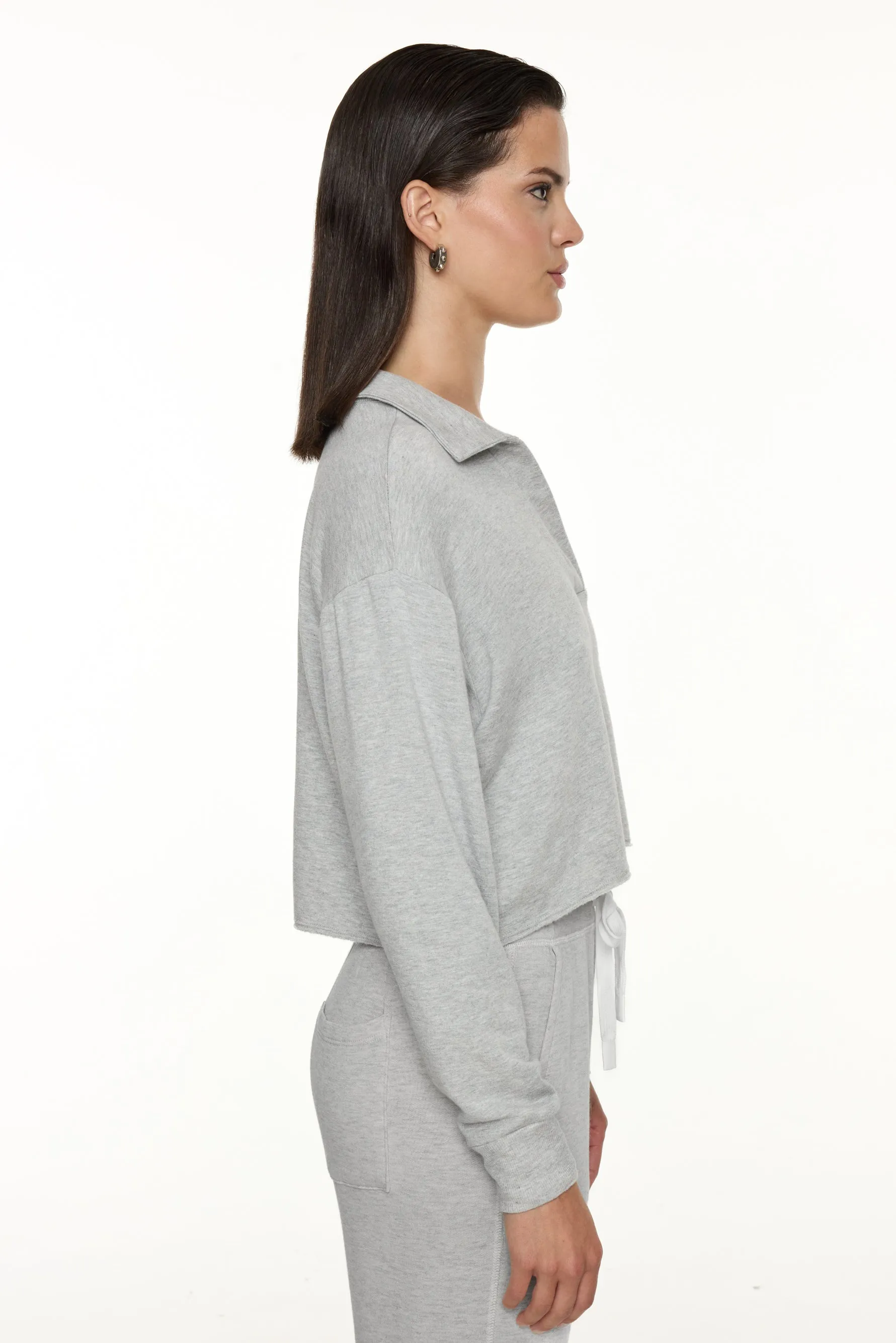 Joan Fleece Polo Sweatshirt - Heather Grey