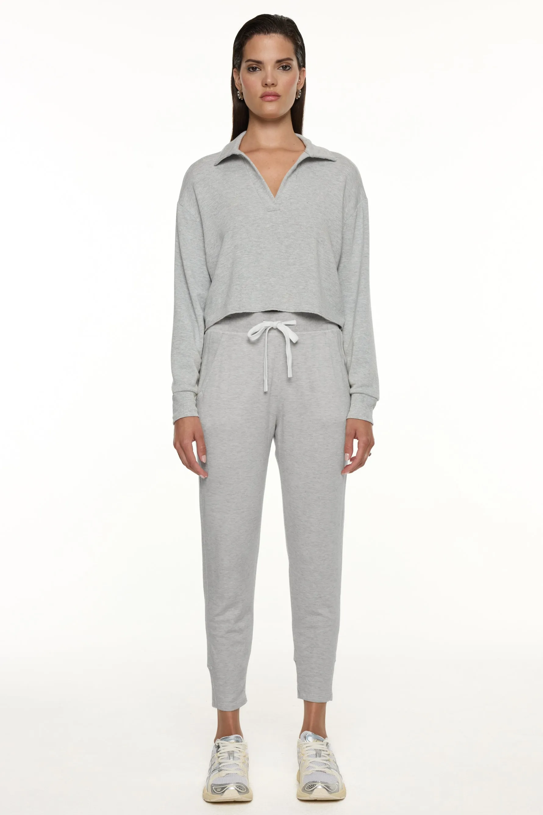 Joan Fleece Polo Sweatshirt - Heather Grey