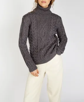 Juniper Aran Polo Neck Steel Marl