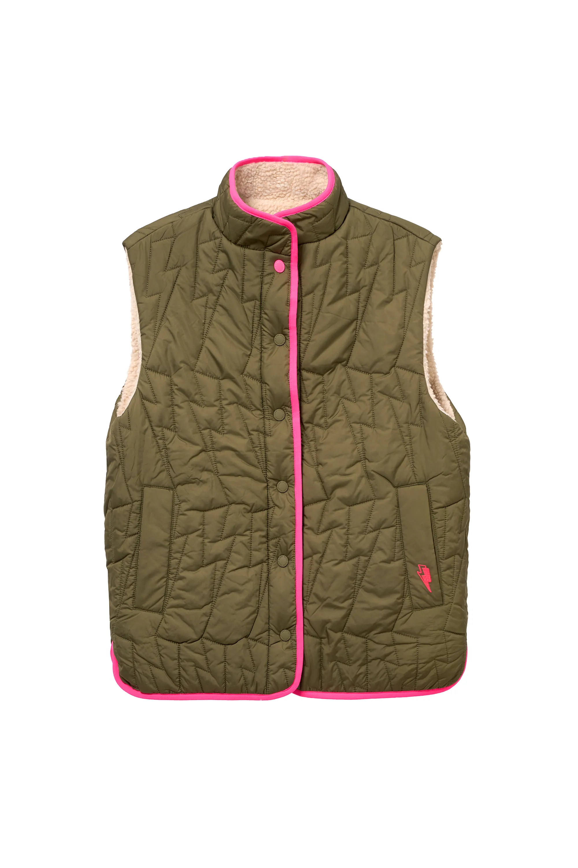 Khaki Reversible Quilted Lightning Bolt with Borg Gilet