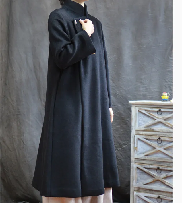 Long Black Women Winter Black Long Women Wool Coat Jacket 1005