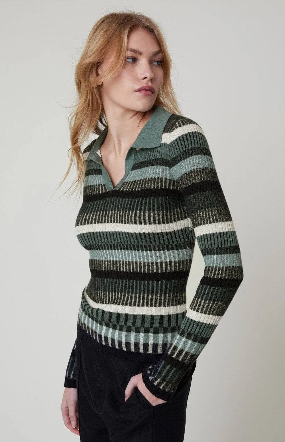 Luisa L/S Polo Sweater | Eucalyptus