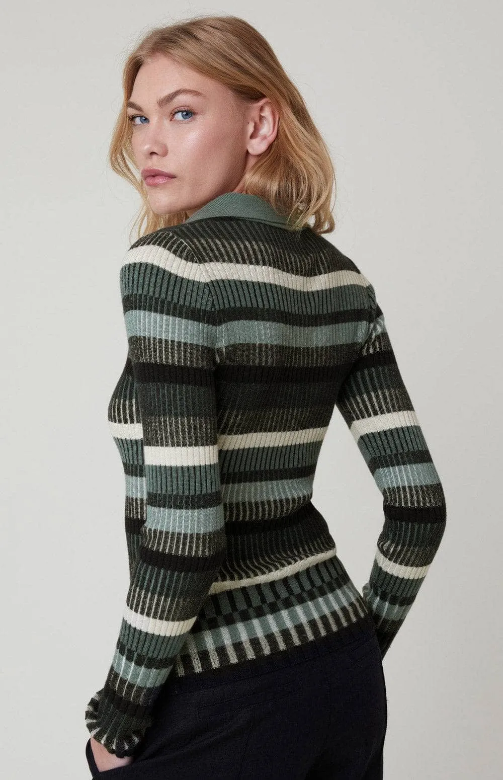 Luisa L/S Polo Sweater | Eucalyptus