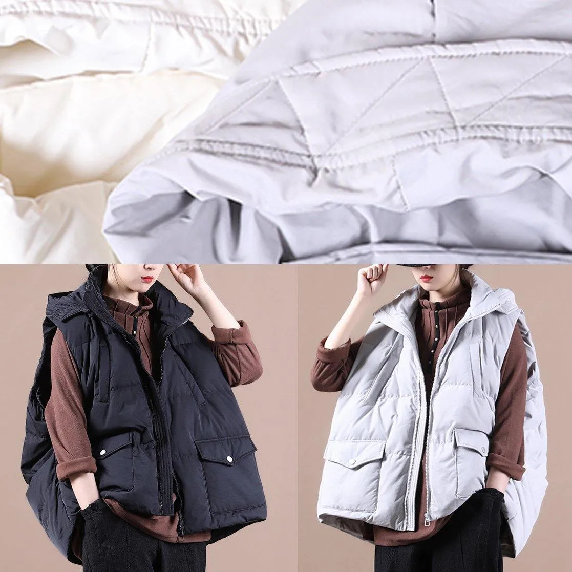 Luxury black down jacket woman oversize parka stand collar pockets Casual Vest