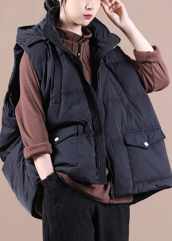 Luxury black down jacket woman oversize parka stand collar pockets Casual Vest