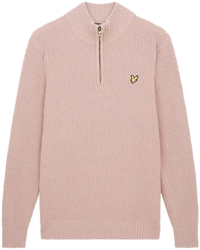 Lyle and Scott Mens Ribbed Quarter Zip Jumper Mauve Dusk