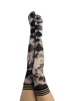 MacKenzie: Black and White Tie Dye Thigh Highs. Petite to Plus Size