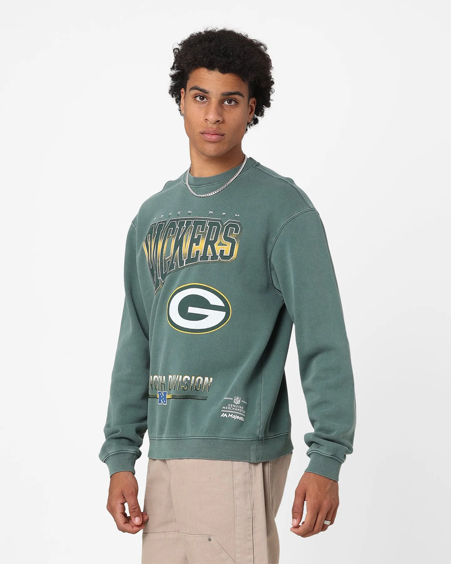 Majestic Athletic Green Bay Packers Arch Rise Crew Sweatshirt Dark Cedar