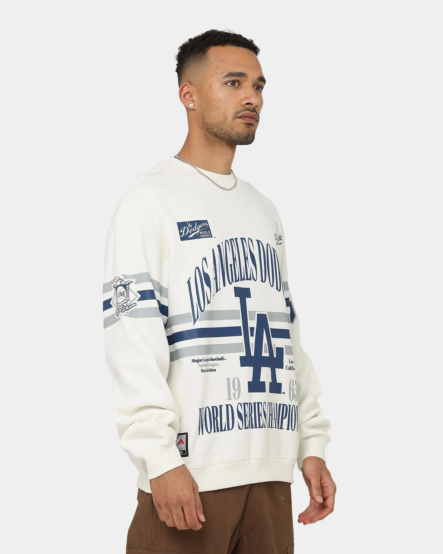 Majestic Athletic Los Angeles Dodgers Champion Arch Stripe Crewneck Optic White