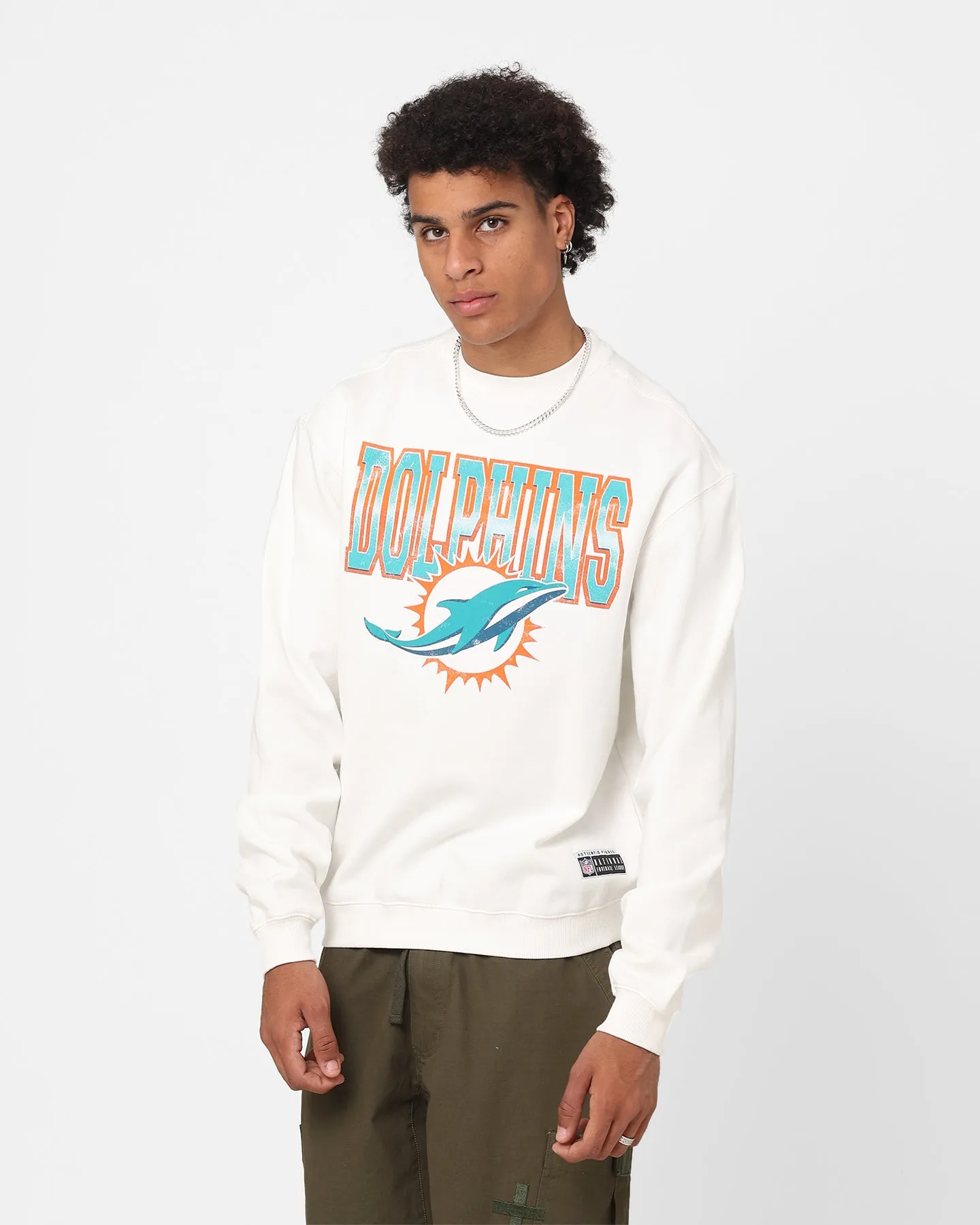 Majestic Athletic Miami Dolphins Collegiate Fade Crewneck Vintage White