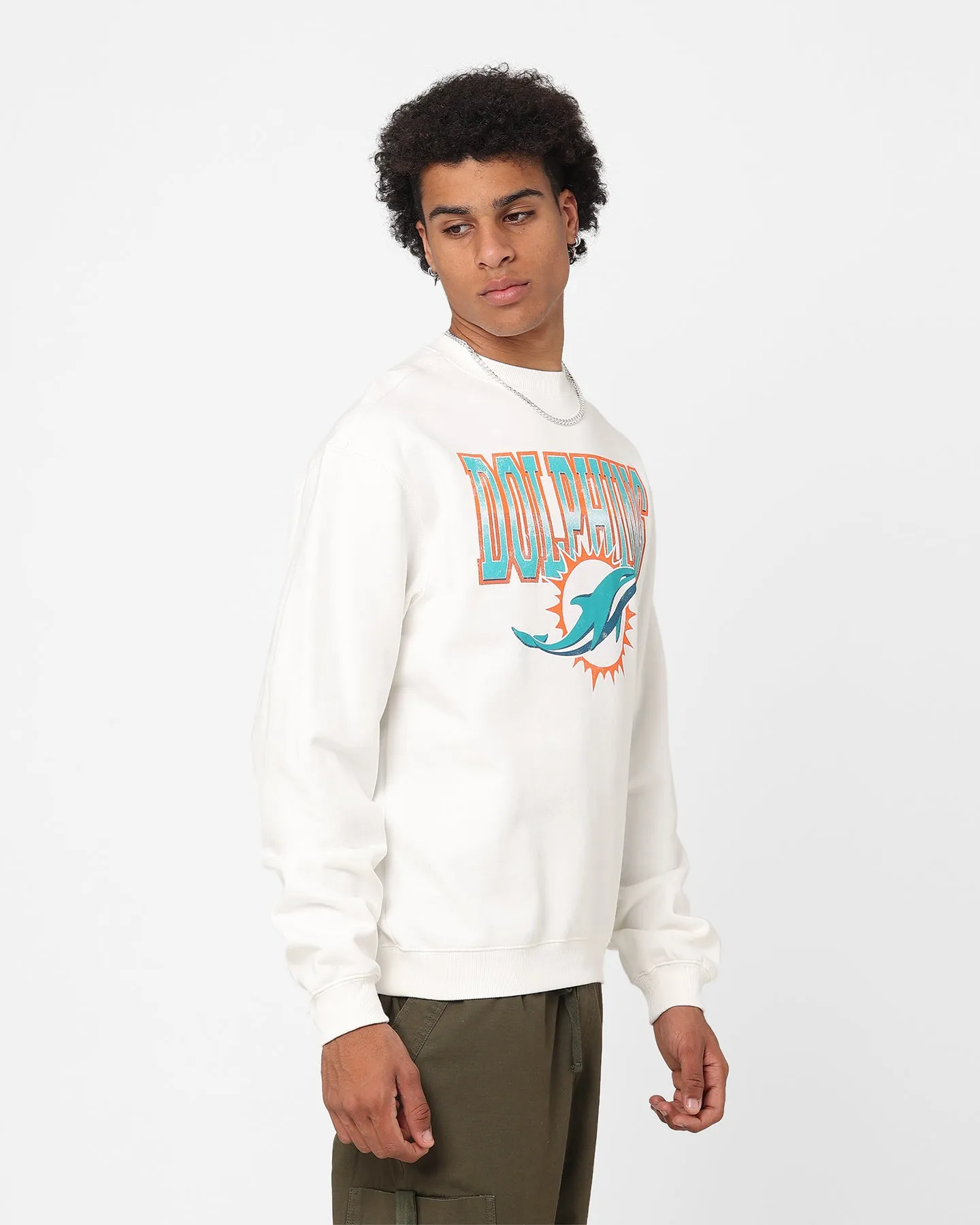 Majestic Athletic Miami Dolphins Collegiate Fade Crewneck Vintage White